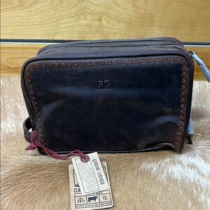 STS Ranchwear Brown Toiletry Bag with Leather Trim